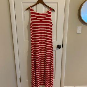 Garnet Hill | pink and white striped sleeveless maxi dress MED